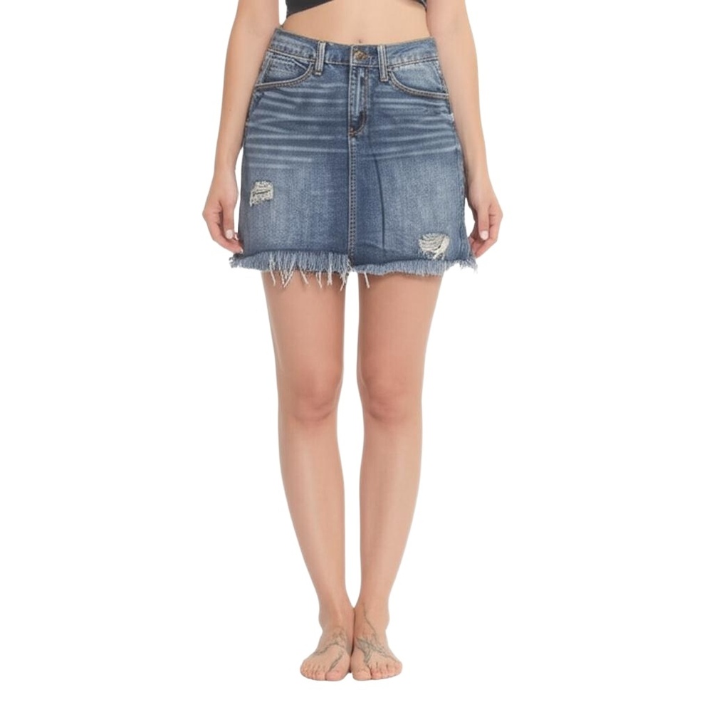 MUDD Distressed Mini Jean Frayed Hem Y2K Style Skirt Womens‎ Size 9